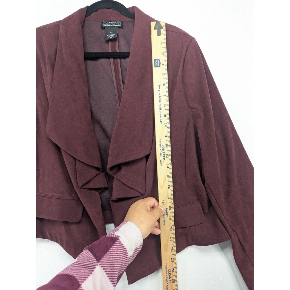 New‎ York Clothing Co Womens 2X Burgundy Faux Suede Ruffle Blazer Jacket